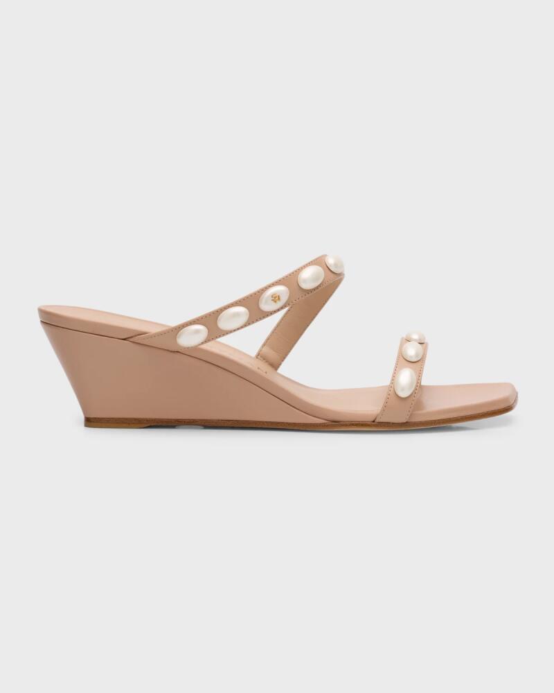 Stuart Weitzman Pearlita Leather Two-Band Wedge Sandals Cover