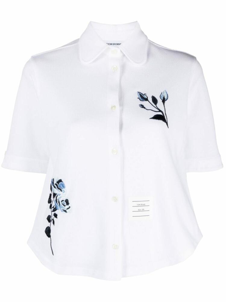 Thom Browne floral-embroidered piqué shirt - White Cover