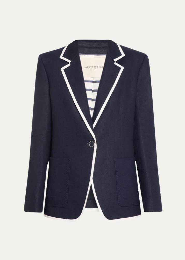 Lafayette 148 New York Single-Button Contrast-Trim Blazer Cover