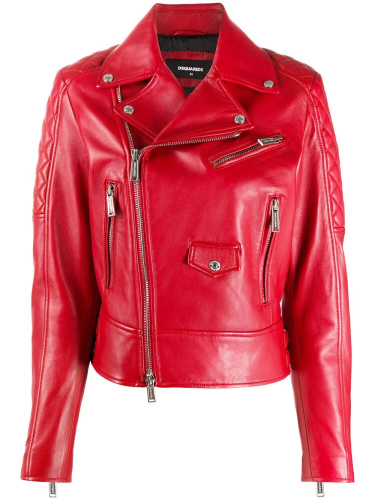 DSQUARED2 quilted detail zip-up leather jacket Cover