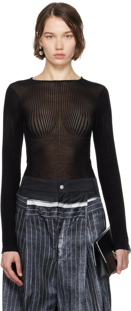 Jean Paul Gaultier Black 'The Morphing Pinstripes' Bodysuit Cover