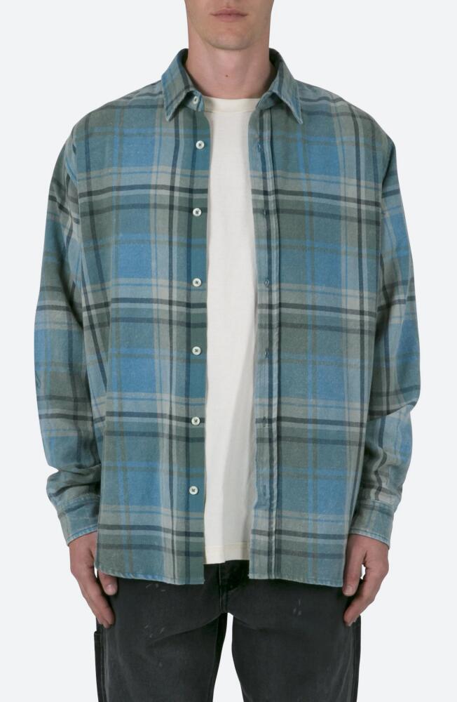 mnml Washed Plaid Button-Up Shirt in Blue/Black Cover