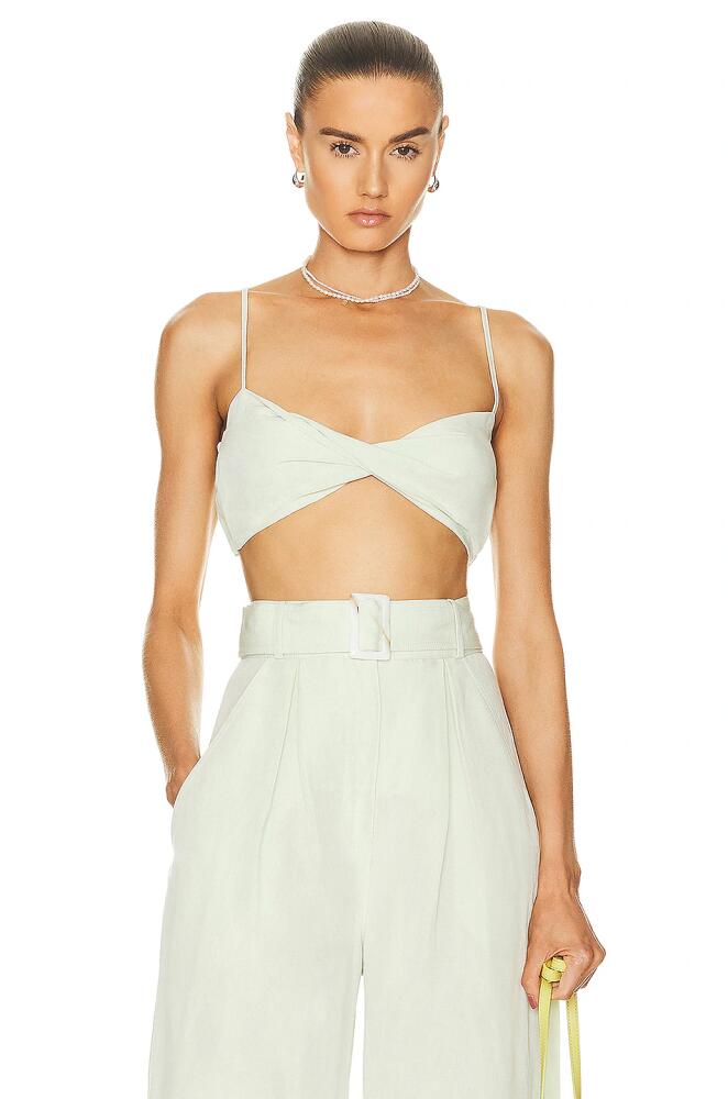 MATTHEW BRUCH Twist Bandeau Crop Top in Mint Cover