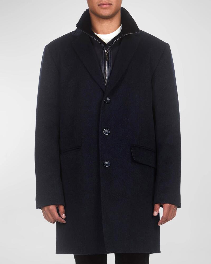 Gorski Men's Wool Stroller Coat with Detachable Shearling Lamb Dickey Cover