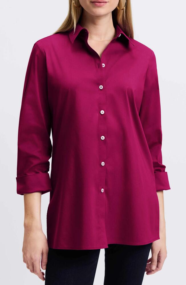 Foxcroft Evelyn Three-Quarter Sleeve Button-Up Shirt in Sangria Cover