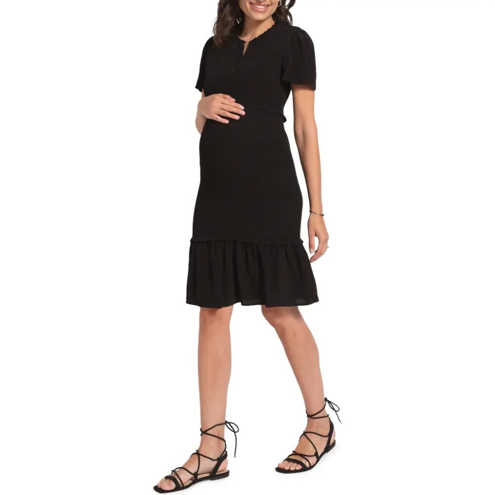 Seraphine Smocked Flutter Sleeve Maternity Dress in Black Cover