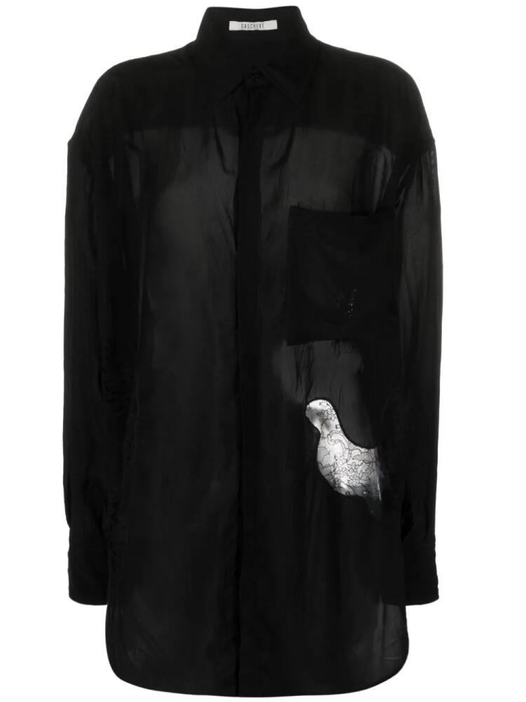 Gauchère floral lace-appliqué satin-finish shirt - Black Cover