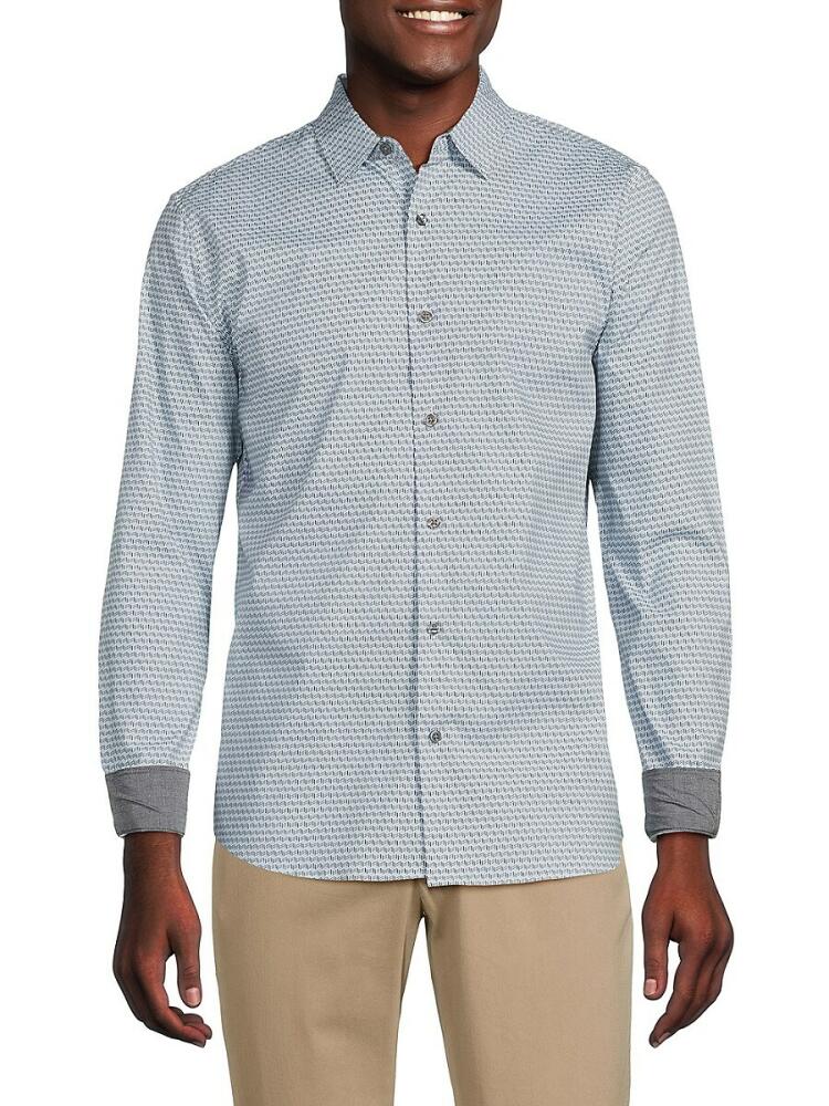 DKNY Men's Watson Geometric Sport Shirt - Cerulean Cover