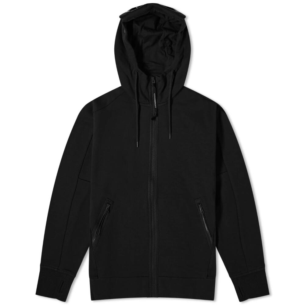 C.P. Company Men's Diagonal Raised Fleece Goggle Zipped Hoodie in Black Cover