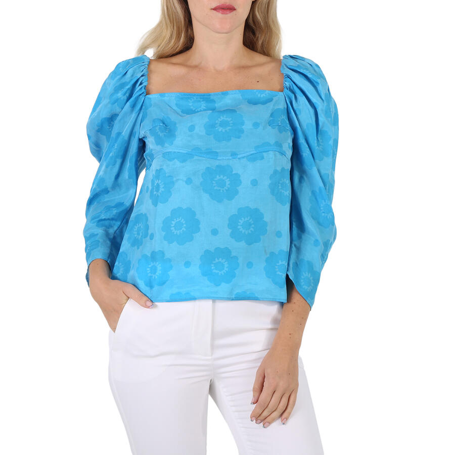 Rejina Pyo Ladies Anita Blue Floral-print Ruched Blouse Cover