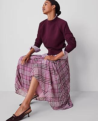 Ann Taylor Petite Plaid Pleated Midi Skirt Cover