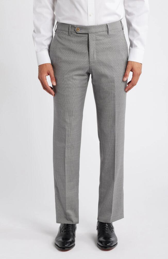 Zanella Parker Flat Front Stretch Wool Mini Check Dress Pants in Almond Cover