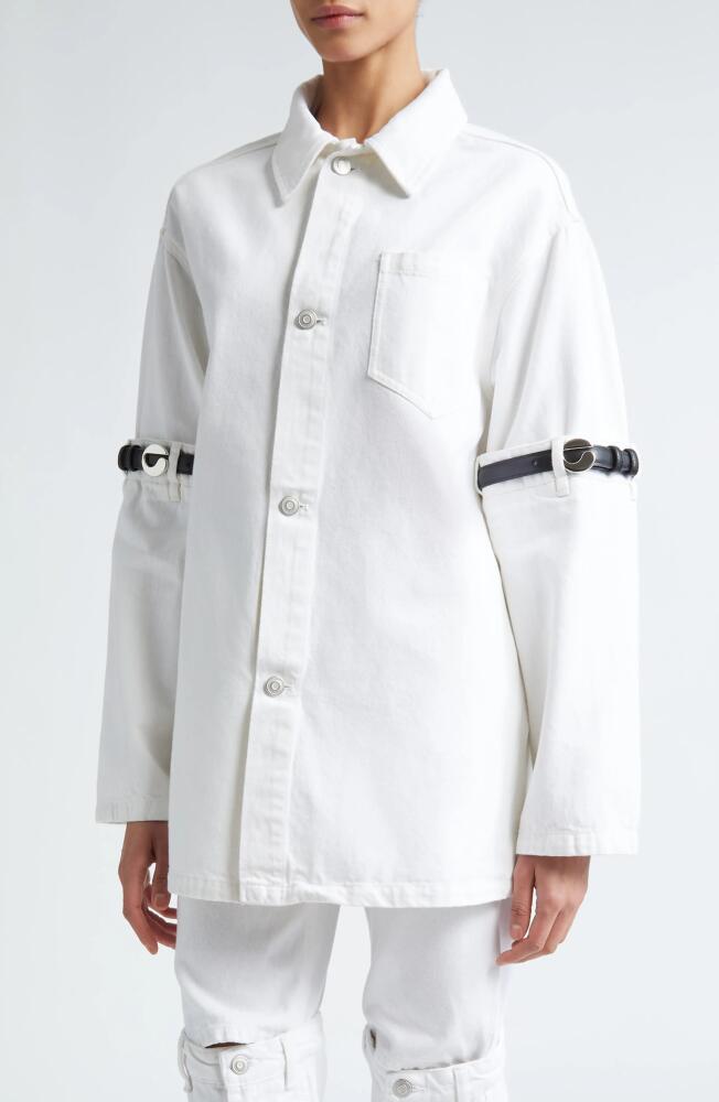 Coperni Hybrid Belted Sleeve Denim Overshirt in White Cover