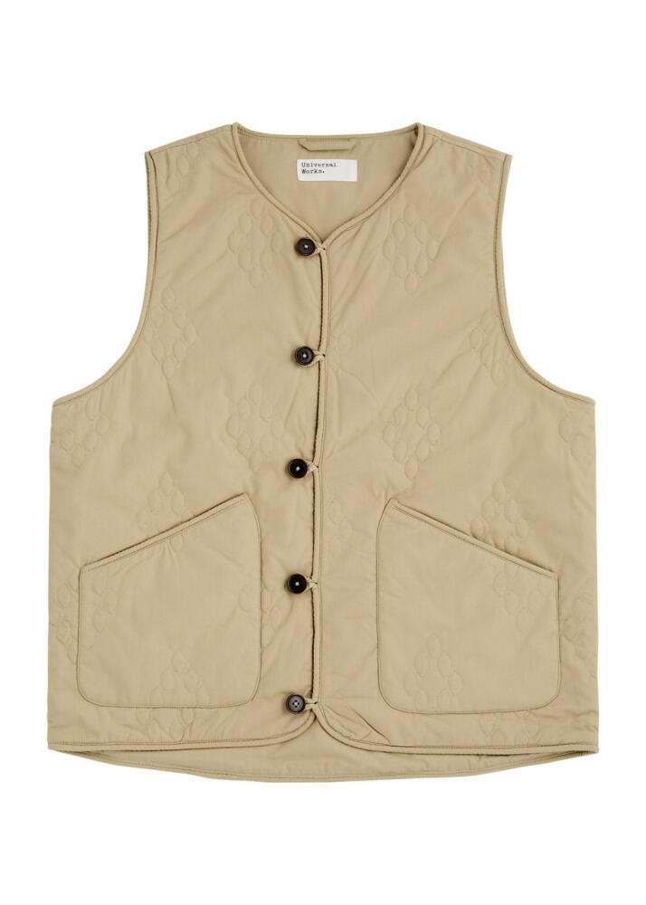 Universal Works Quilted Embroidered Gilet - Beige Cover