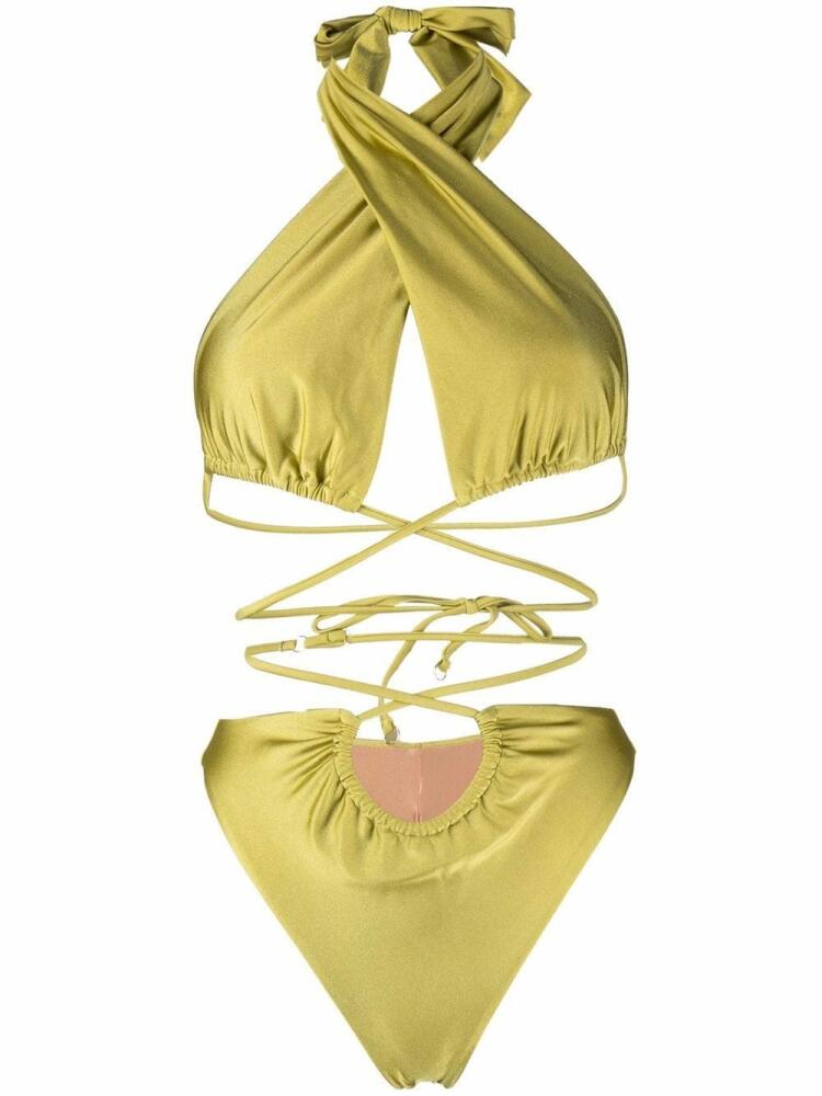 Noire Swimwear lattice-strap halterneck swimsuit - Yellow Cover