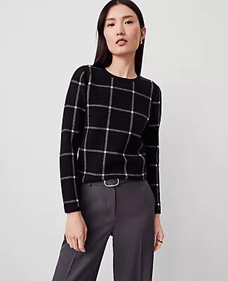 Ann Taylor Windowpane Crew Neck Sweater Cover