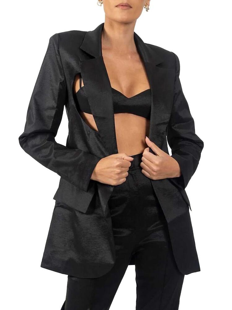 AKALIA Women's Cutout Satin Blazer - Black Cover