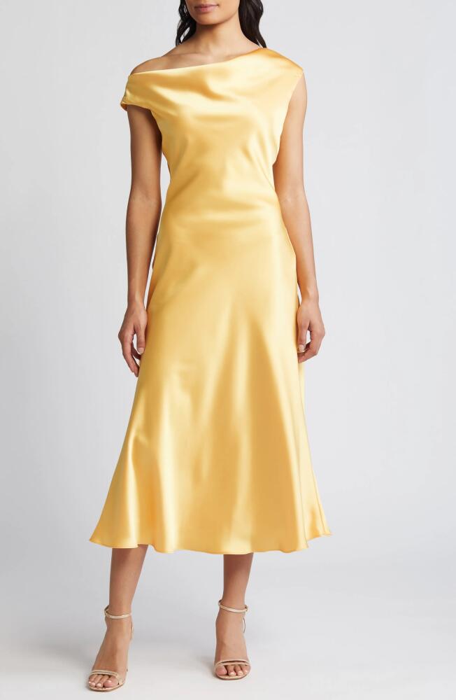 Amsale One-Shoulder Satin Midi Dress in Marigold Cover