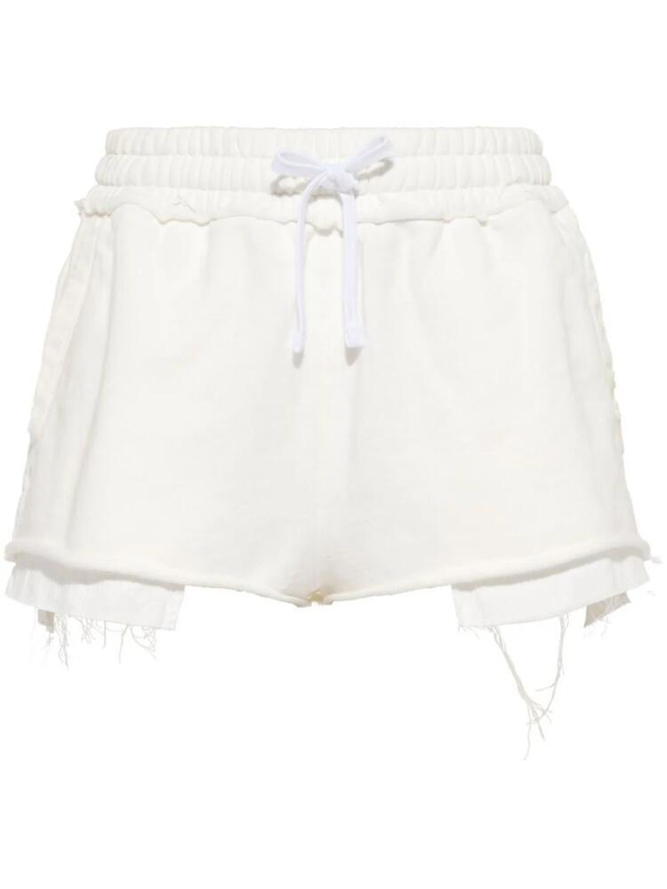 Miu Miu logo-embroidered distressed cotton track shorts - White Cover