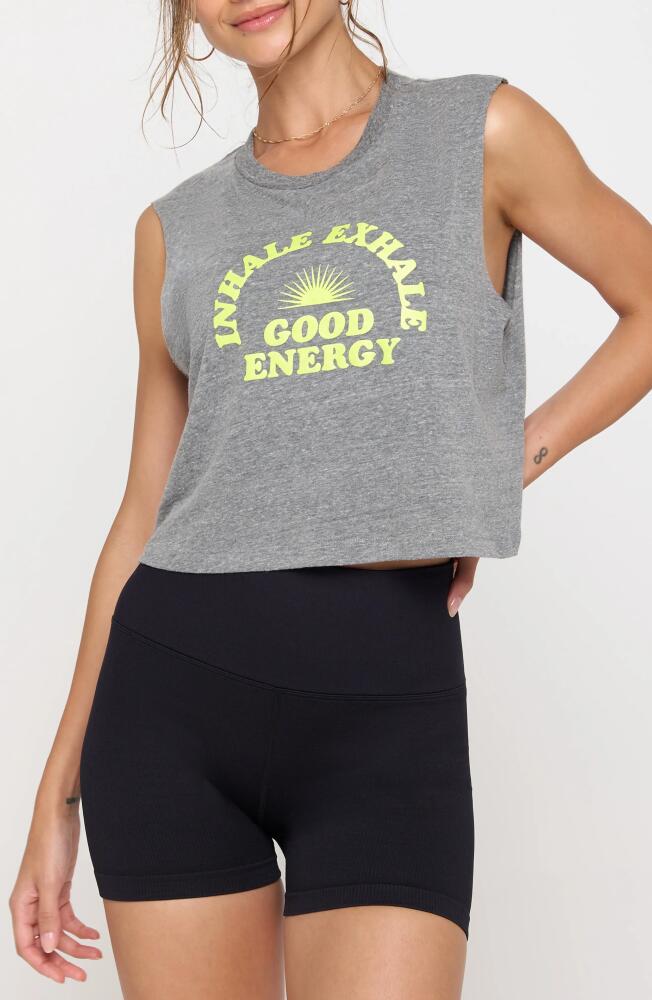 Spiritual Gangster Good Energy Callie Graphic Crop Tank in Heather Grey Cover