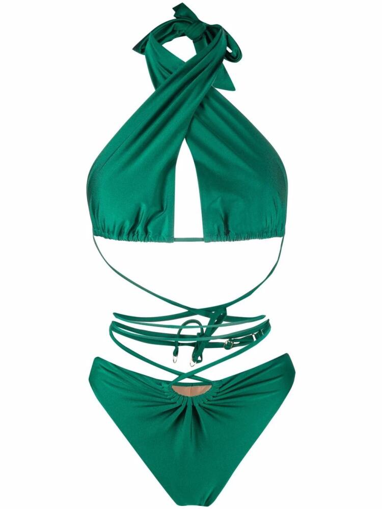 Noire Swimwear lattice-strap halterneck swimsuit - Green Cover