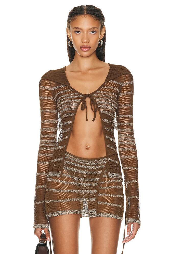 Jean Paul Gaultier X KNWLS Mariniere Pointelle Long Sleeve Cardigan in Brown Cover