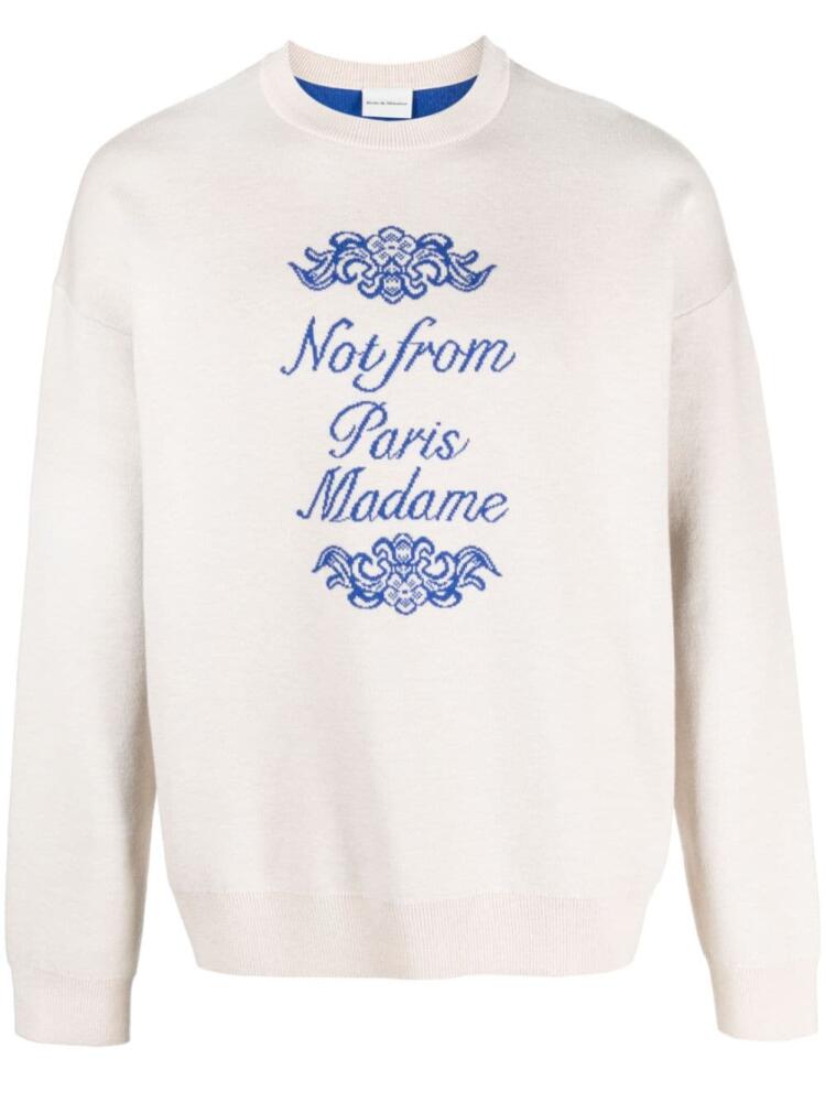 Drôle De Monsieur slogan-print intarsia-knit jumper - Neutrals Cover