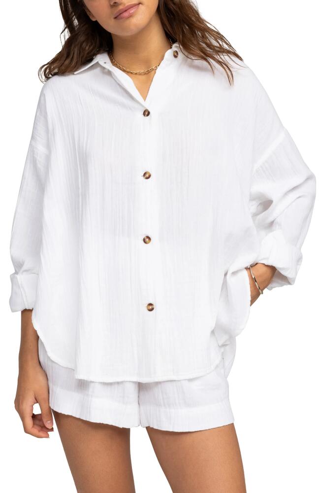 Roxy Morning Time Organic Cotton Button-Up Shirt in Snow White Cover