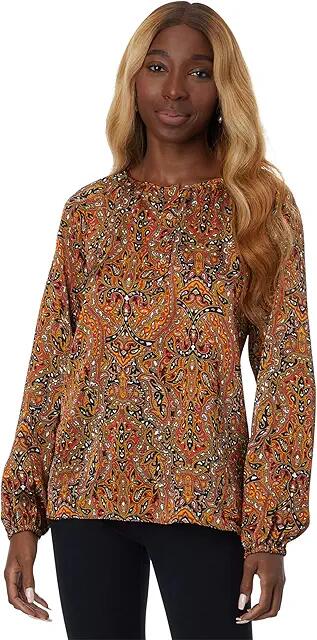 MICHAEL Michael Kors Multi Paisley Peasant Top (Bright Terracotta) Women's Clothing Cover