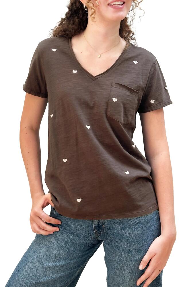 Billy T Pink Hearts Embroidered T-Shirt in Coffee Cover