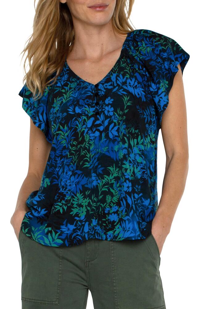 Liverpool Los Angeles Flutter Sleeve Top in Blue Topaz Multi Cover