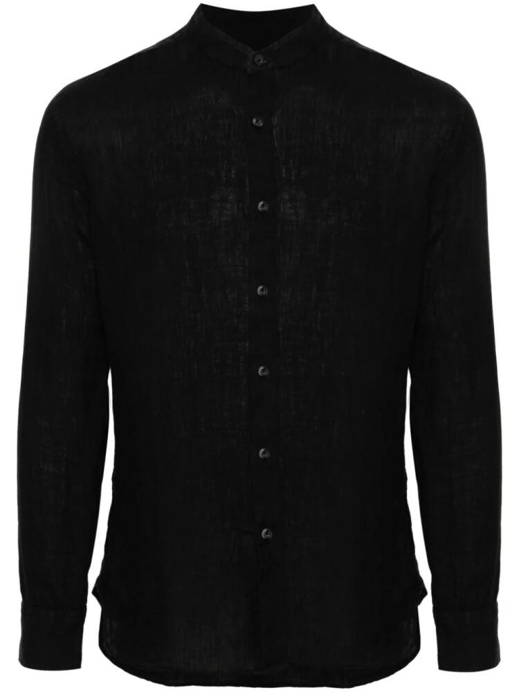 120% Lino band-collar linen shirt - Black Cover