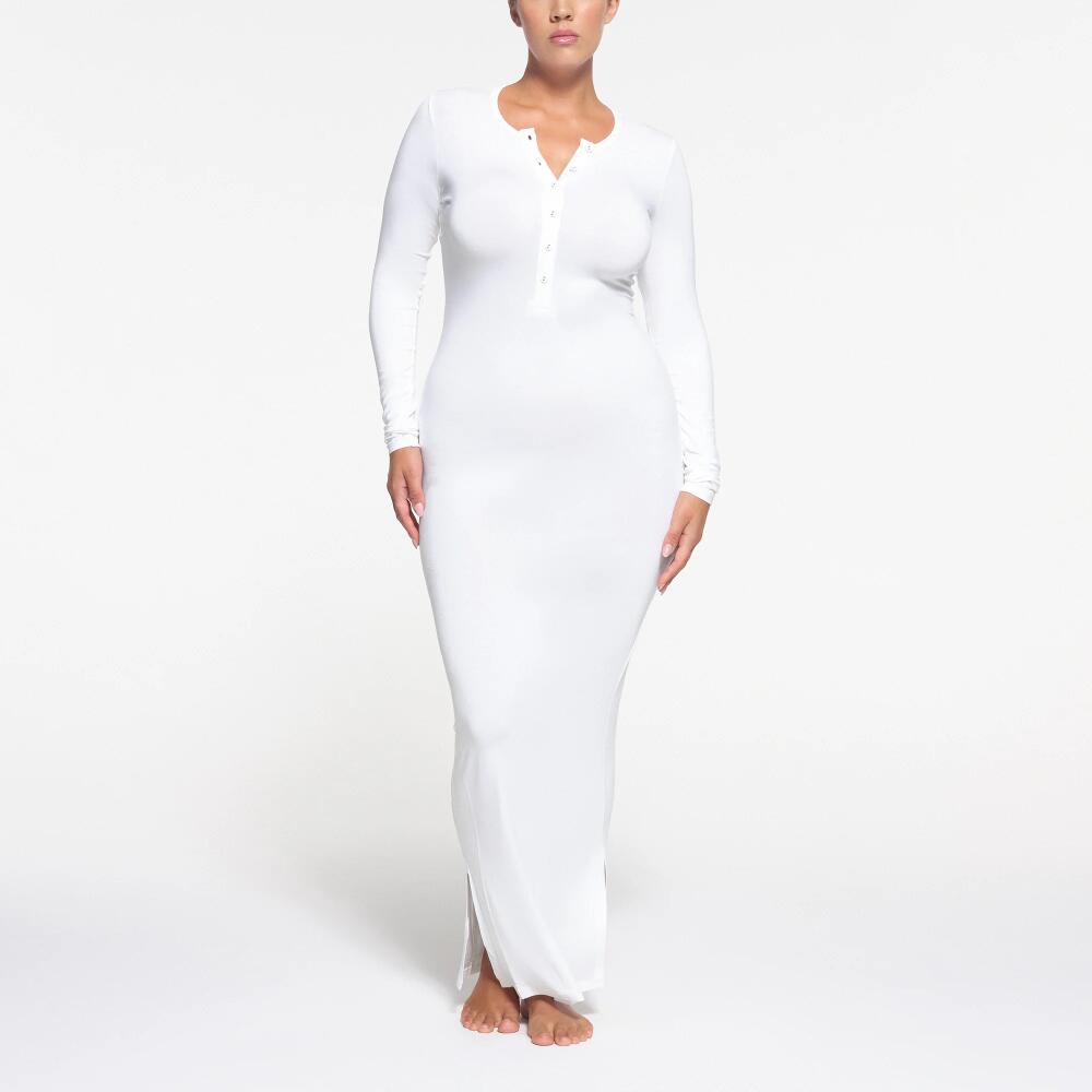 SKIMS Sleep Henley Long Dress | White | XL Cover