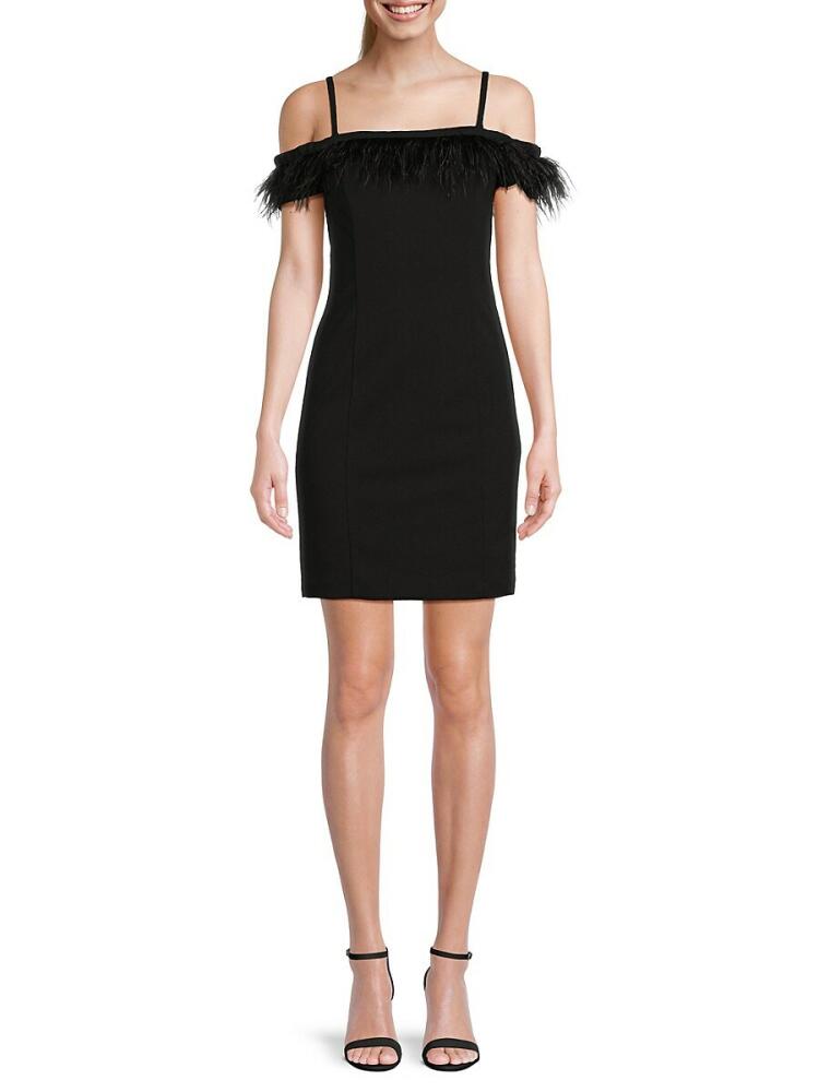 Kensie Women's Ostrich Feather Mini Sheath Dress - Black Cover