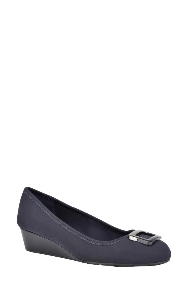 Bandolino Wedge Pump in Navy Blue Fabric Cover