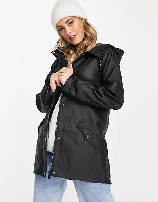 Vero Moda hooded rain jacket in black Cover