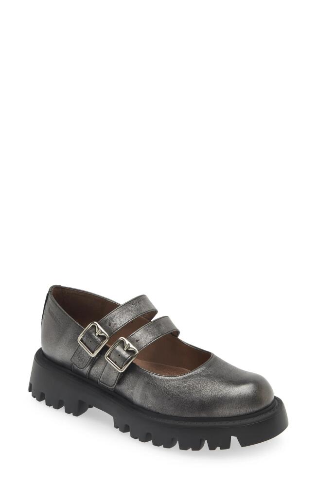 Wonders Platform Mary Jane Loafer in Lead Metallic Cover