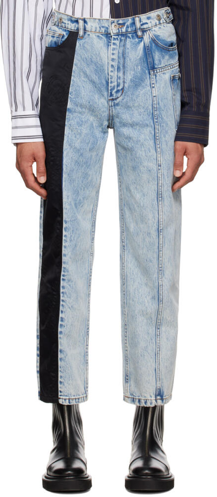 Feng Chen Wang Blue & Black Phoenix Embroidered Panel Jeans Cover