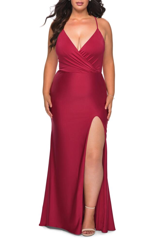 La Femme Jersey Sheath Gown in Burgundy Cover