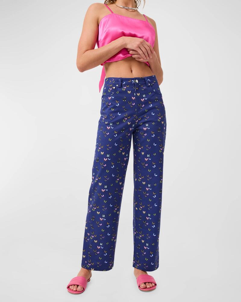 Terez Midnight Butterflies Mid-Rise Straight-Leg Twill Pants Cover