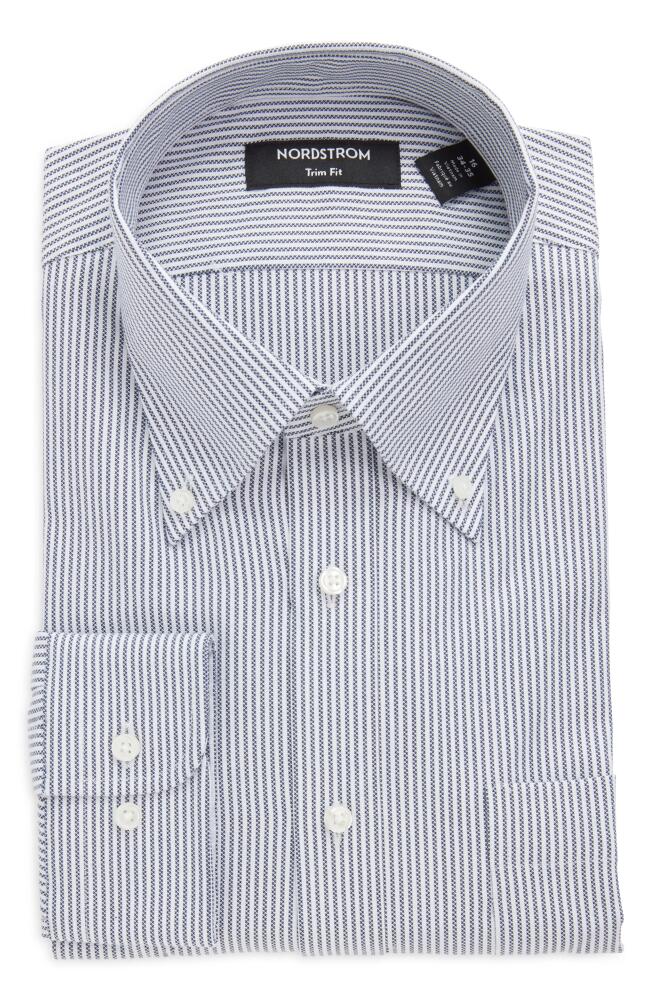 Nordstrom Trim Fit Royal Oxford Stripe Dress Shirt in White - Navy Royal Oxford Stp Cover