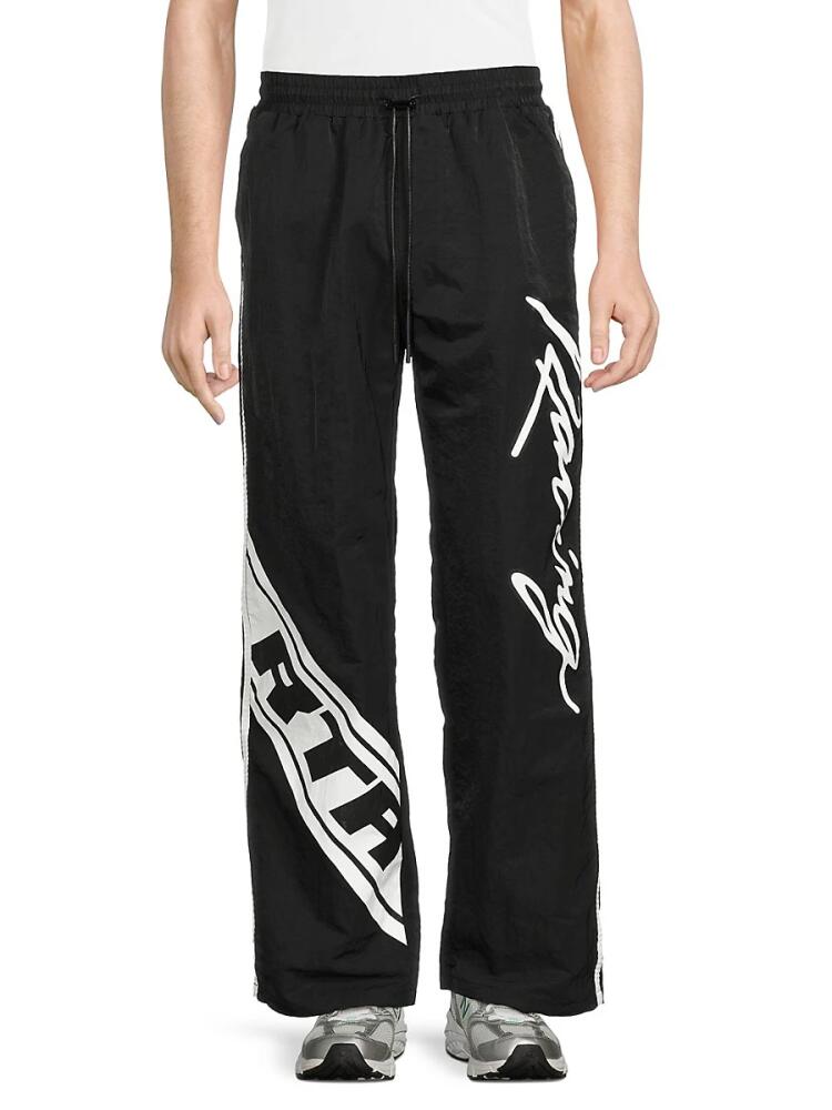 RTA Men's Antonio Logo Flat Front Wide Leg Pants - Black White Cover