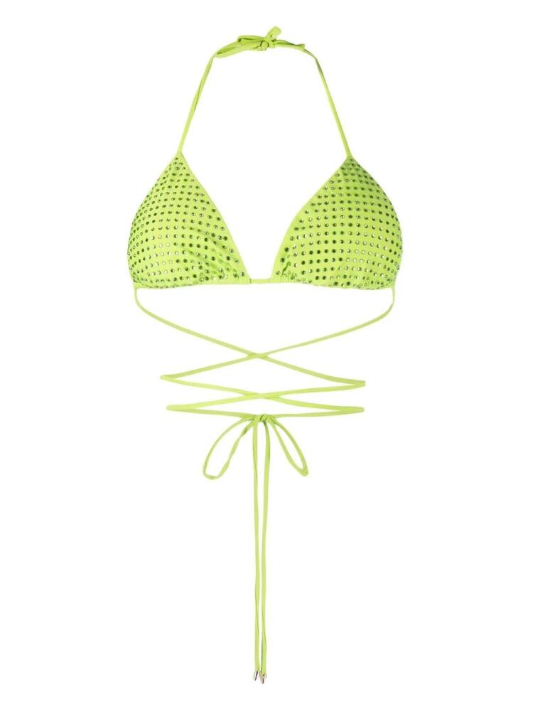 Self-Portrait crystal triangle strappy bikini top - Green Cover