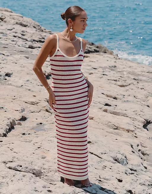 4th & Reckless x Luana Barron brittany knit maxi stripe beach dress in cherry red Cover