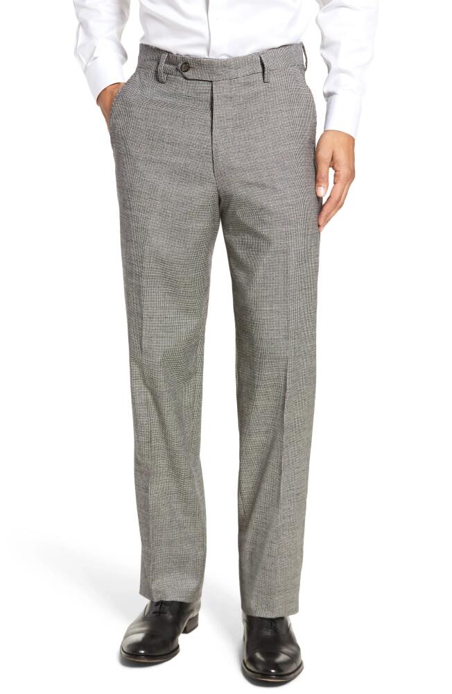 Berle Touch Finish Flat Front Plaid Classic Fit Stretch Houndstooth Dress Pants in Black/White Cover