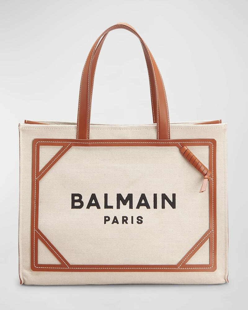 Balmain B Army Medium Shopper Tote Bag in Canvas with Leather Handles Cover