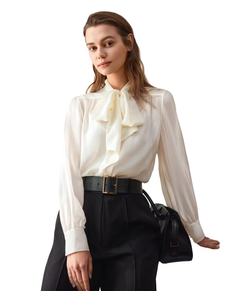 Lilysilk Bow Tie Silk Jasmine Blouse in Natural White Cover