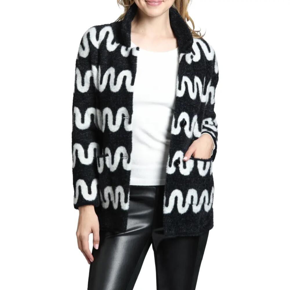 APNY Squiggle Lines Cozy Sweater Coat in Black/White Cover