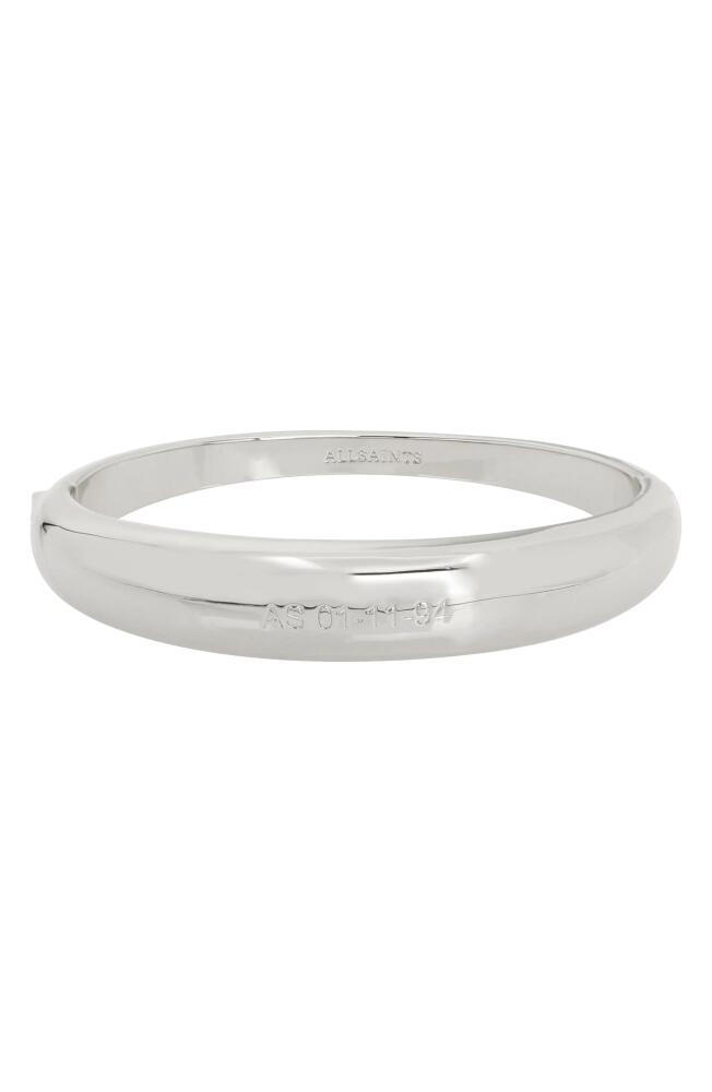 AllSaints Logo Hinged Bangle Bracelet in Rhodium Cover