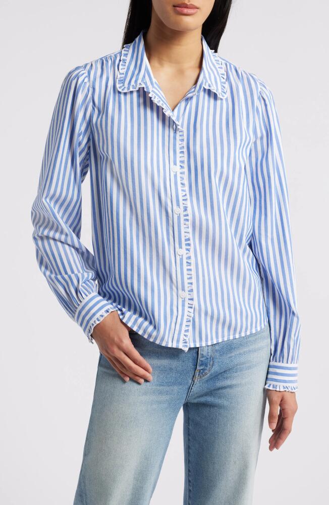 beachlunchlounge Ciara Stripe Ruffle Trim Button-Up Shirt in Bond Street Cover